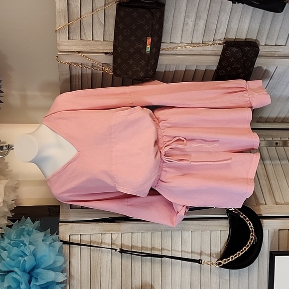 boutique brand Pants - Pink hooded long sleeve romper/ swim suit cover up/ pajamas